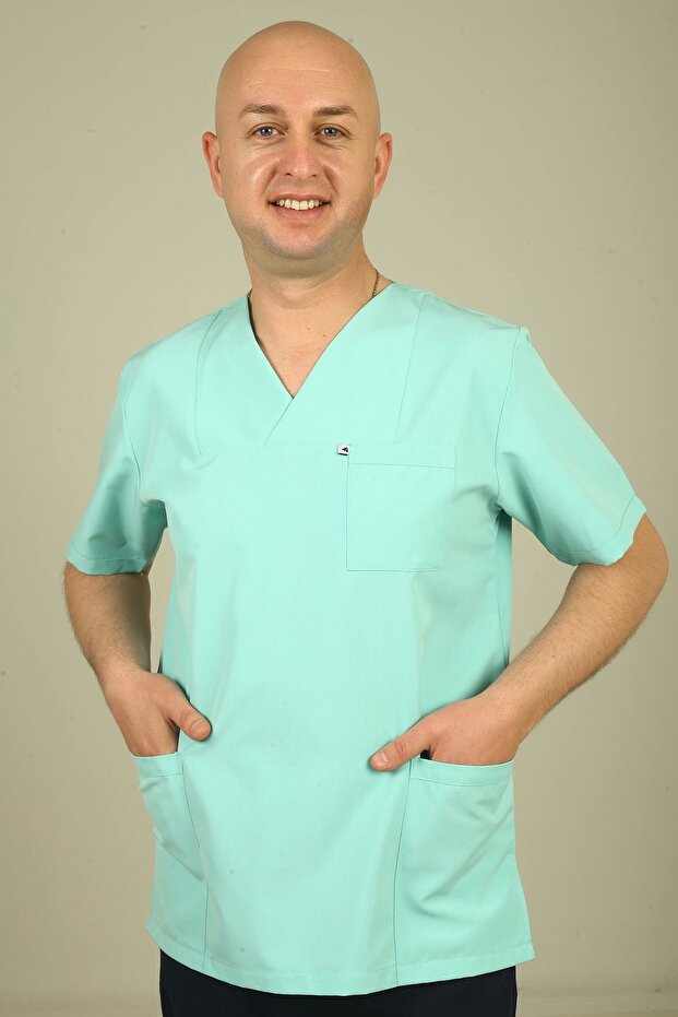 Men's envelope collar alpaca fabric single top - turquoise