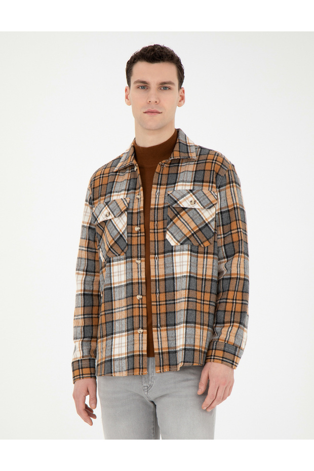 Light Brown Lumberjack Oversize Long Sleeve Shirt 50275763 -Vr002