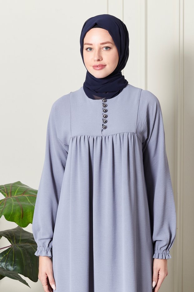 Shirred Robadan Buttoned Front Viscose Fabric Tesseture Clothing Mother Dress Prayer Dress