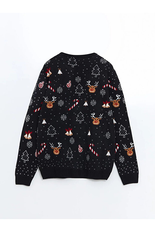 XSIDE Lacivert Bisiklet Yaka Yılbaşı Temalı Erkek Triko Kazak - 4