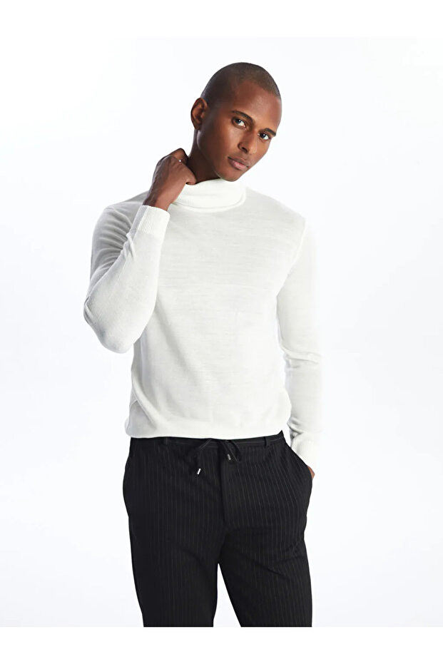 Lcw Vision Ecru Turtleneck Long Sleeve Men's Knitwear Sweater