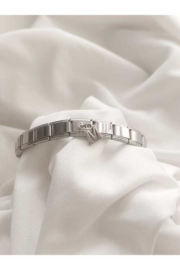 Steel Dangle m Letter Italian Charm Bracelet