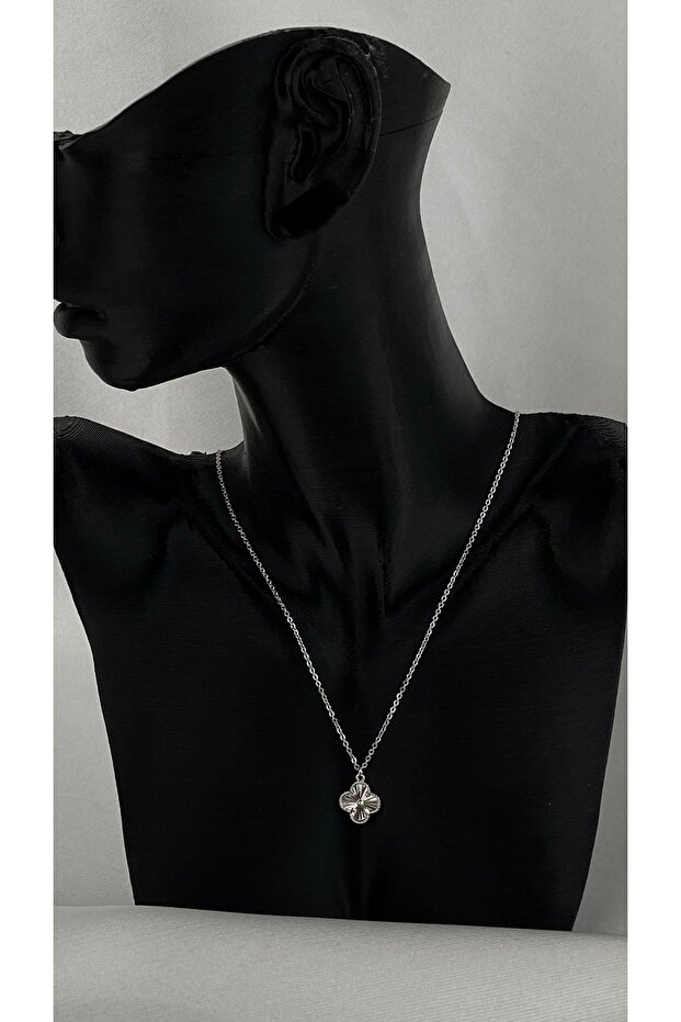 Tekli yonca çelik kolye - 5