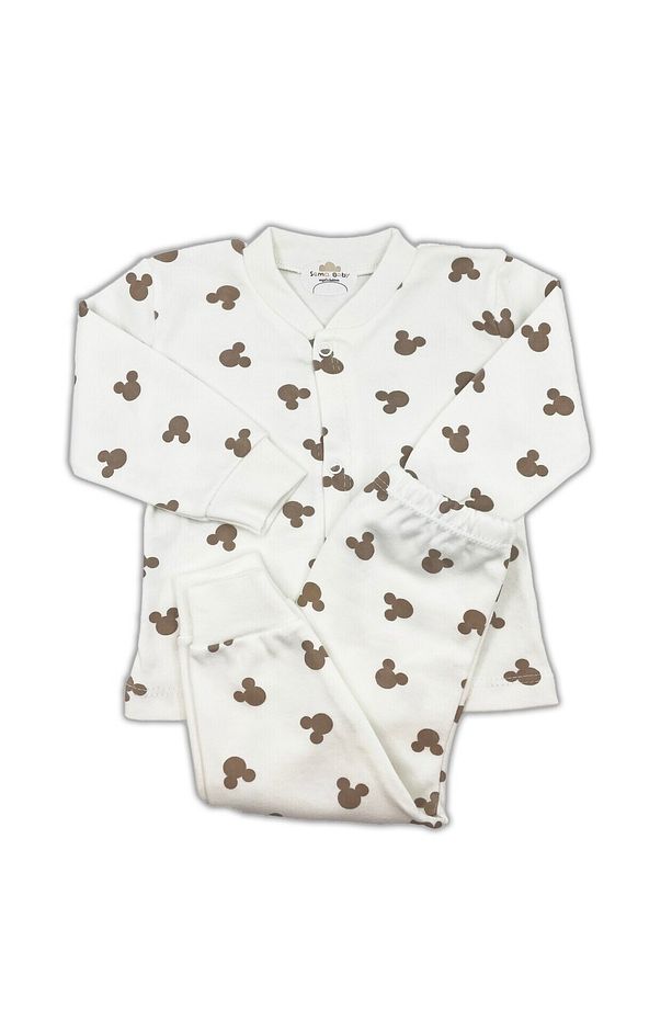 Mickey Mouse Bebek Pijama Takımı – Ekru 0-3 Ay - 1
