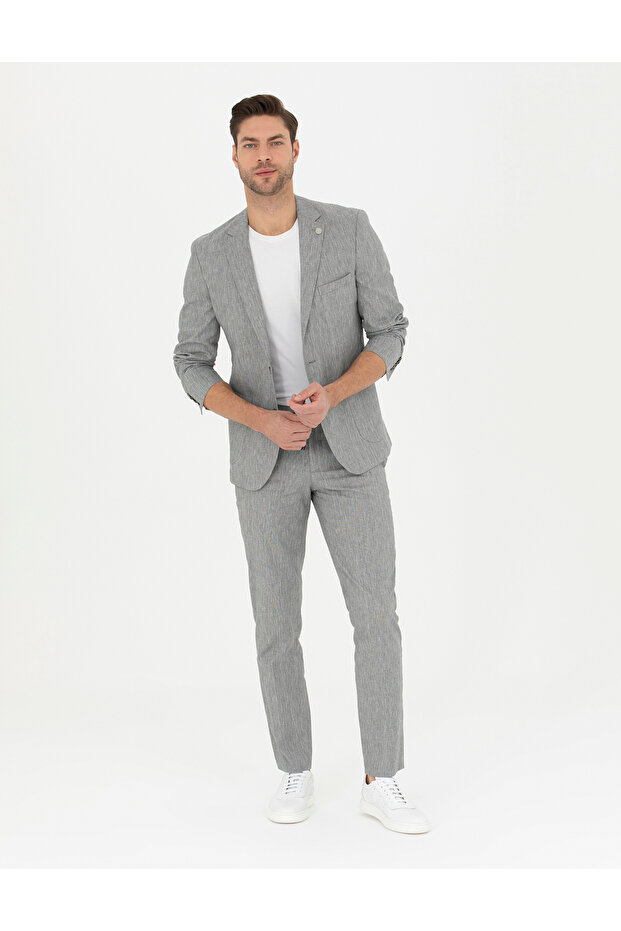 Gray Ex. Slim Fit Linen Blend Fabric Pants 50284934-Vr024
