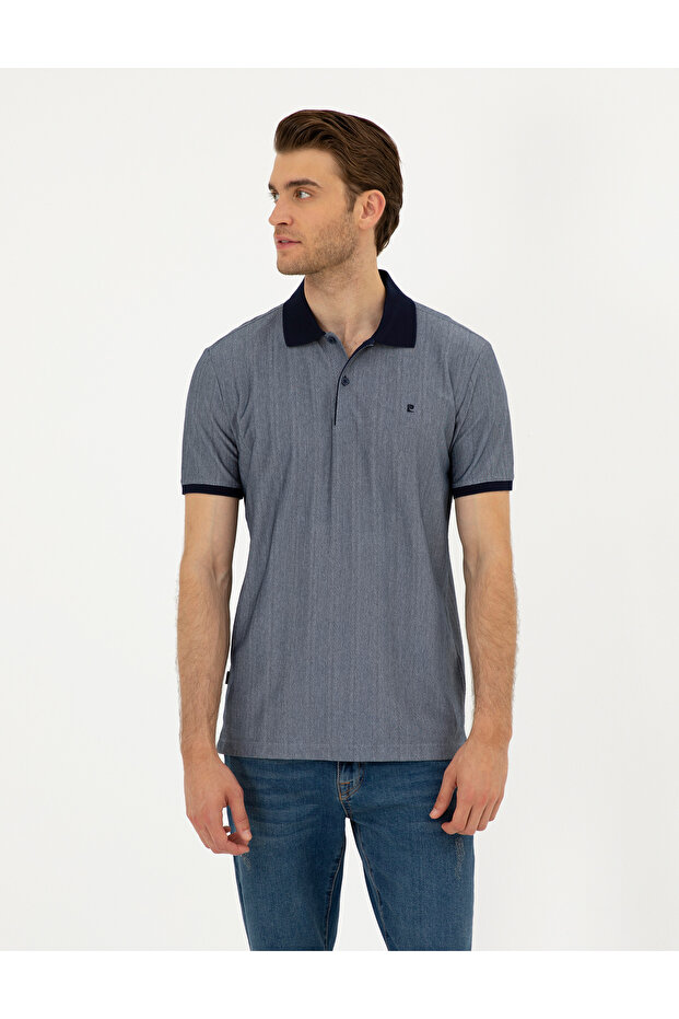 Navy Blue Slim Fit Buttoned Polo Collar T-Shirt 50284327-Vr033