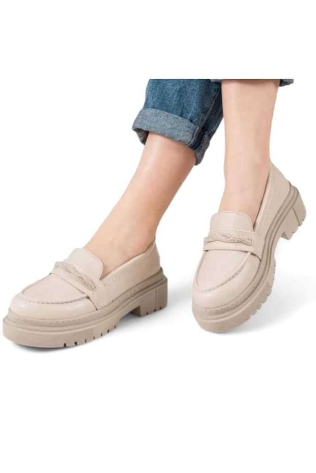 Black Soft Lightweight Leather Skin Buckle Thick Sole Women's Casual Loafer Shoes