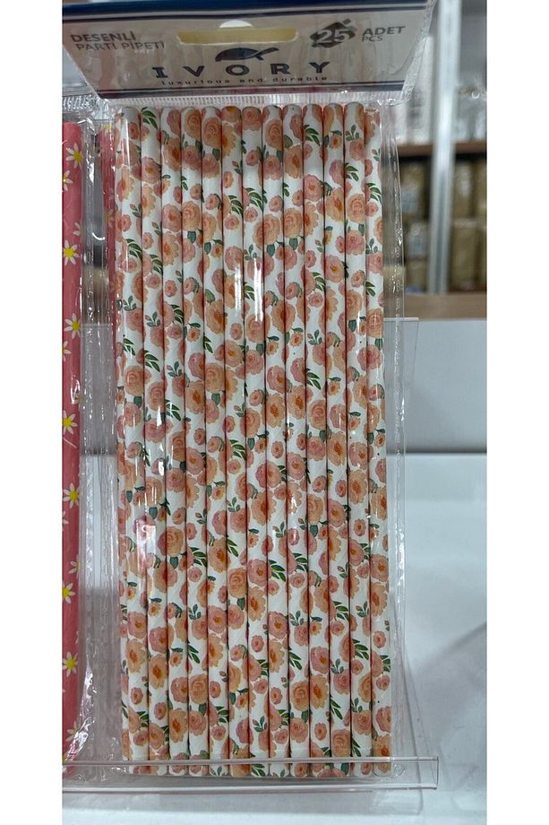 BHR TEM- Kağıt Pipet 20 cm 25 Adet DESENLİ - 1