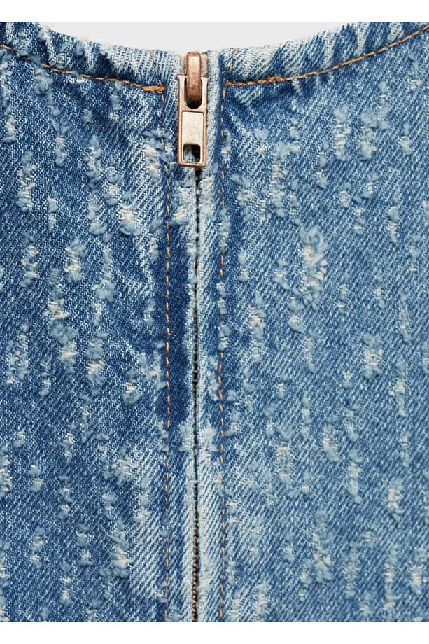 Yırtıklı kısa denim elbise - 8