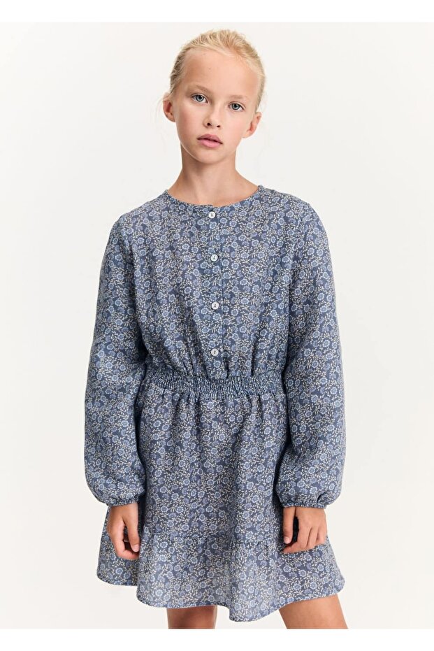 Düğmeli çiçekli elbise - 1