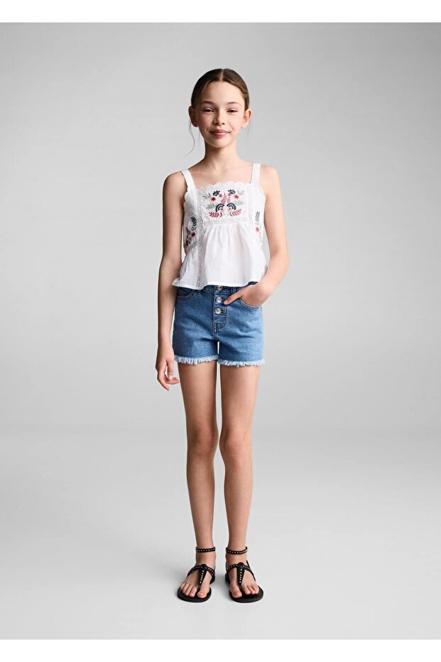 Düğmeli kot şort - 2