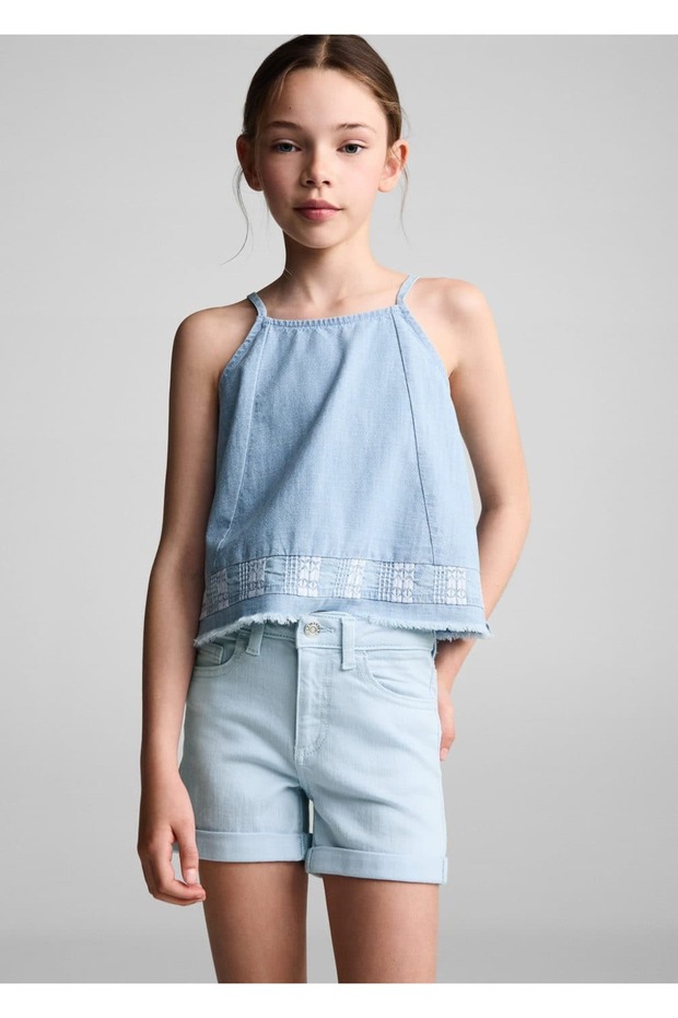 Paçaları kıvrık denim şort - 1