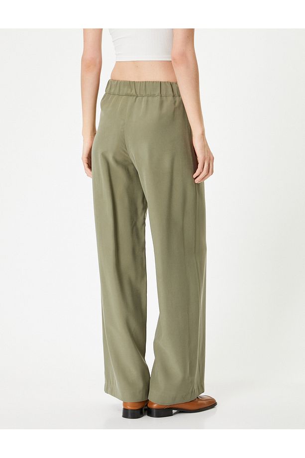 Yüksek Bel Geniş Paça Pantolon Modal Kumaş - 4