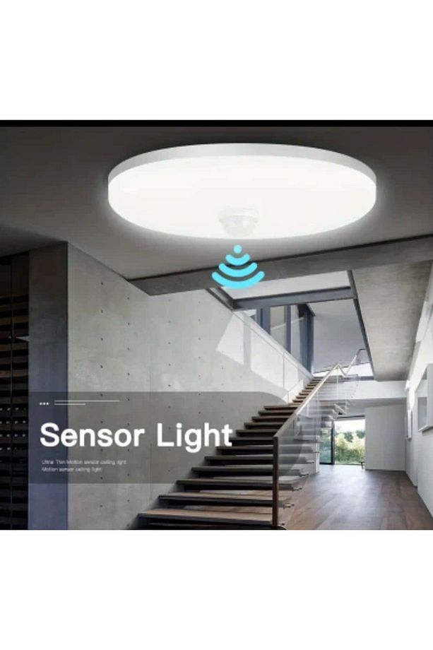 12W Hareket Sensörlü LED Tavan Lambası, 6000K Enerji Tasarruflu, Düz Montaj, İç Mekan - 1