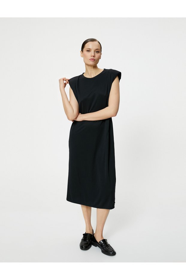 Midi Padded Dress Comfortable Cut Pocket Detailed Padded Modal Blended