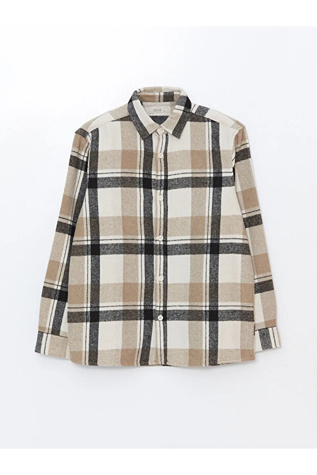 XSIDE Bej Regular Fit Uzun Kollu Ekose Erkek Oduncu Gömlek İMREX GLOBAL - 5