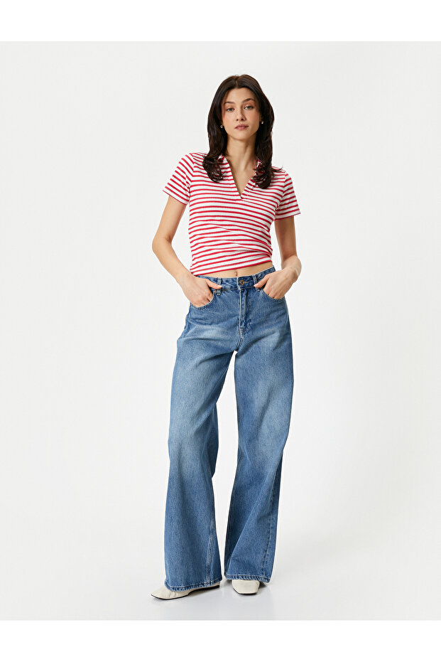 Glitter Polo Neck T-Shirt Short Sleeve Ribbed Standard Fit