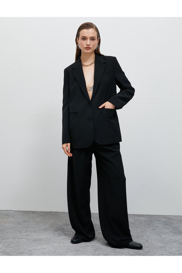 Palazzo Fabric Trousers with Pockets and Elastic Waist