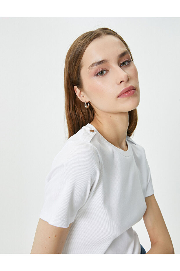 Ribbed T-Shirt Slim Fit Crew Neck Epaulet Detailed