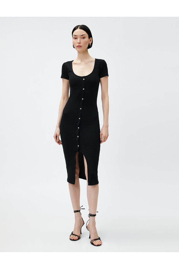 Slim Fit Midi Dress Buttoned Slit
