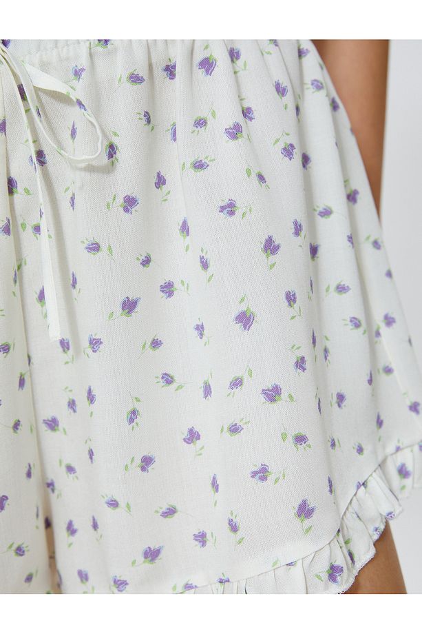Şort Pijama Altı Çiçekli Beli Bağcıklı Fırfırlı - 5