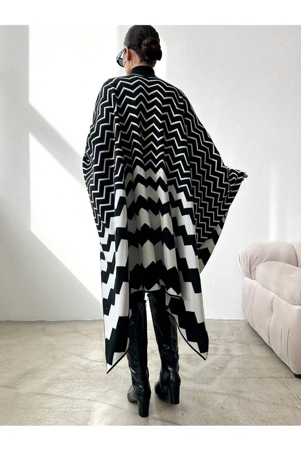 kadın çift taraflı kullanılabilen örmeli şal panço - 4