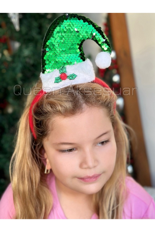 Imported Luxury Cute Elf Hat Crown with Pompom Color Changing Sequin Female Children Party Crown Green