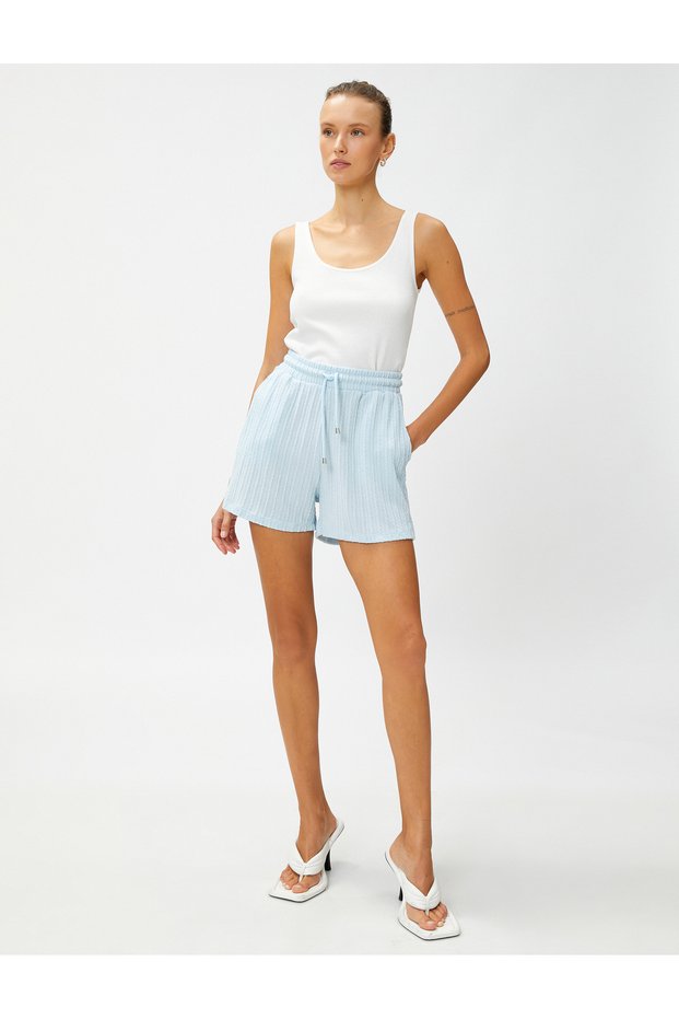 Tie Waist Shorts with Knitted Motif