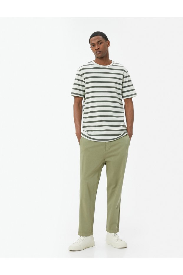 Basic T-Shirt Slim Fit Striped Crew Neck Short Sleeve
