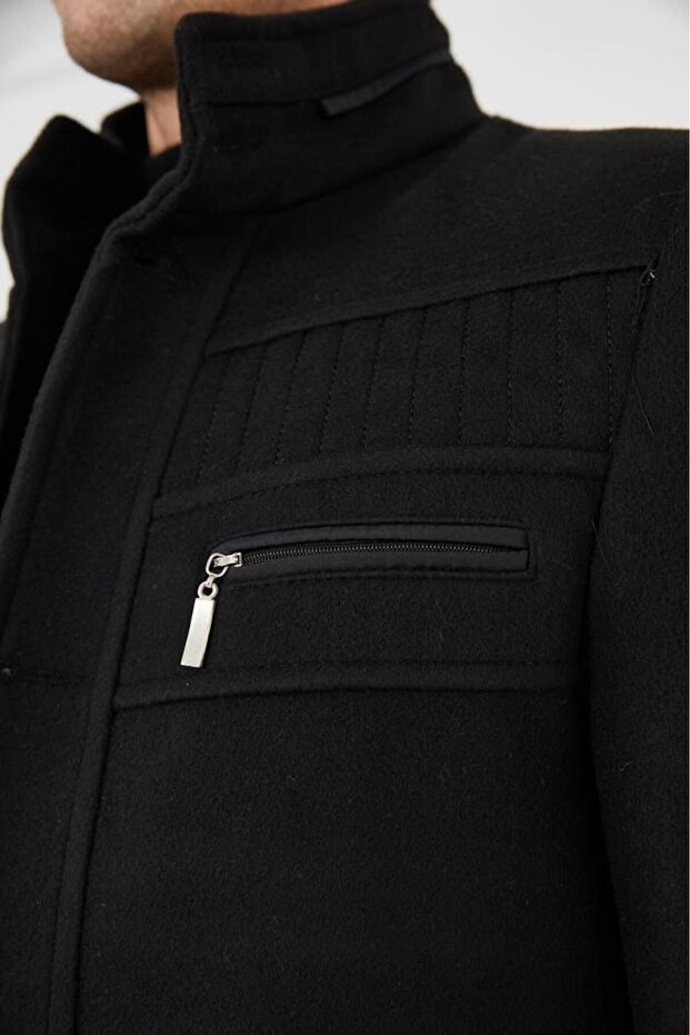 Slim Fit Mock Neck Long Melton Coat 330