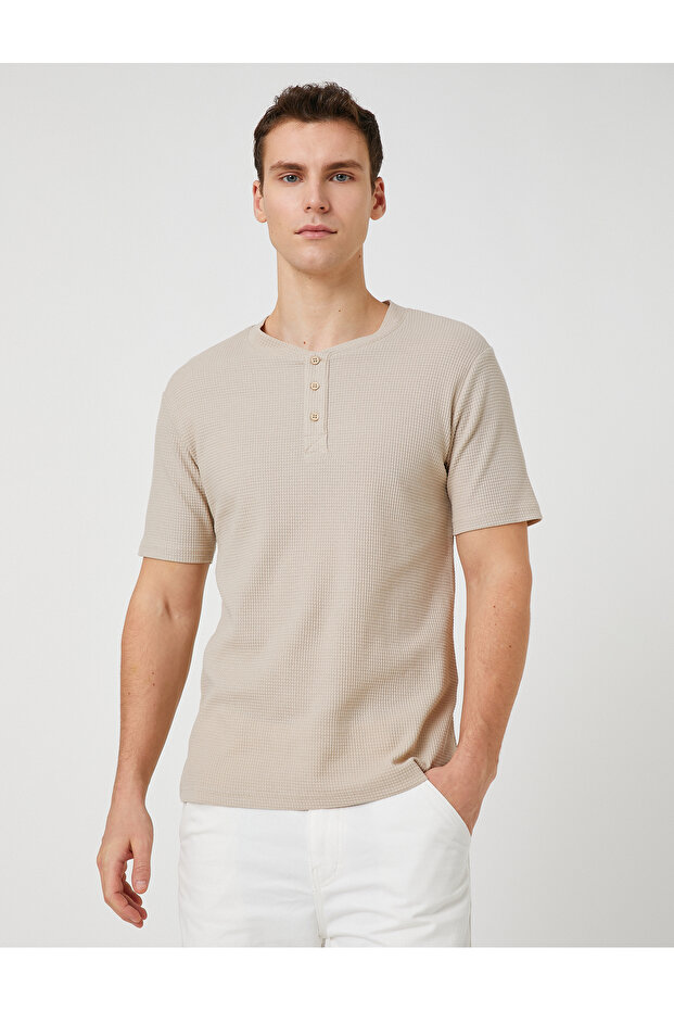 Basic T-Shirt, Collar, Buttoned, Slim Fit, Short Sleeve
