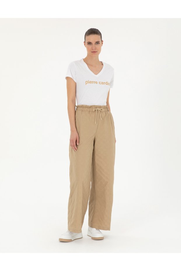 Beige Textured Flare High Waist Fit Trousers 50289354-Vr011