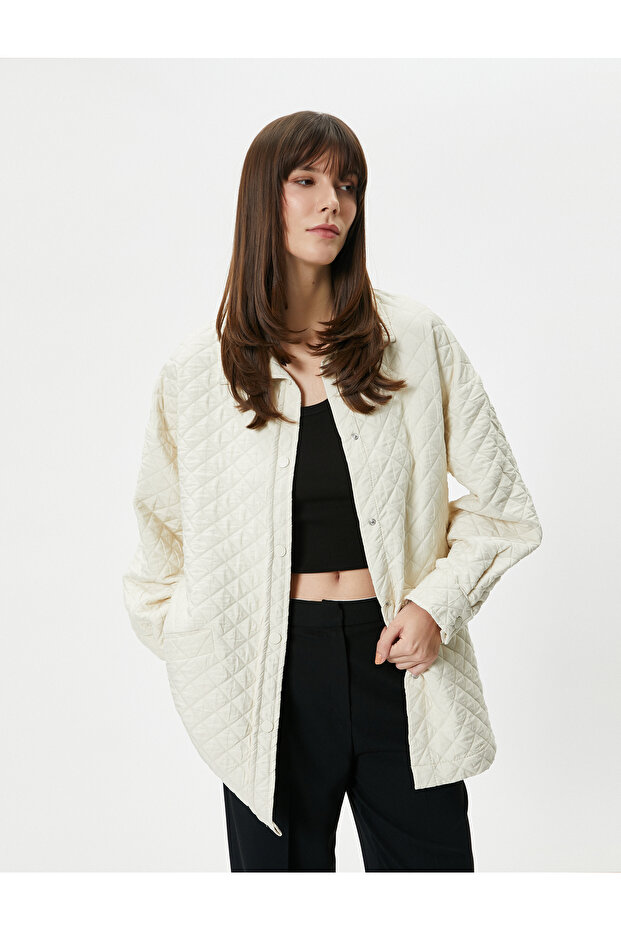 Quilted Jacket Pocket Snap Button Regular Fit