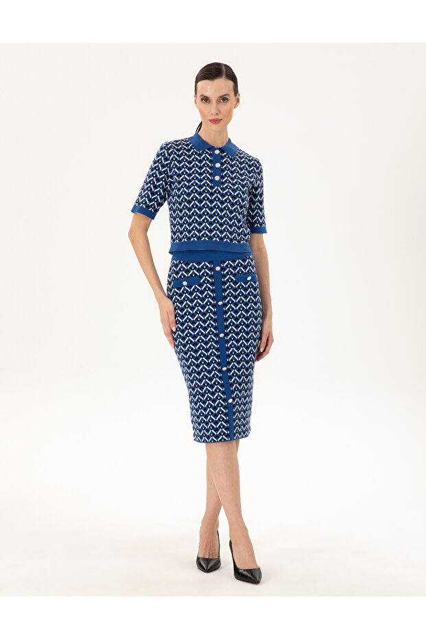 Cobalt Blue Pen Fit Knitwear Skirt 50290548 -Vr045