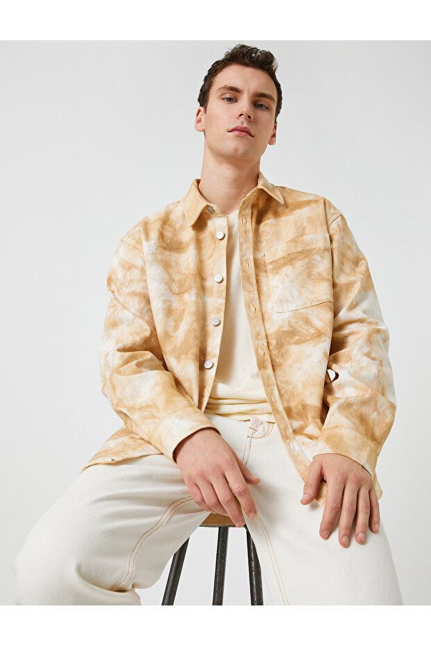 Winter Shirt Canvas Abstract Printed Classic Collar Buttoned with Pocket Detail