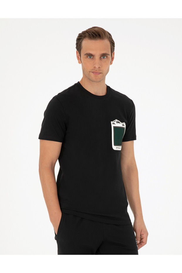 Black Slim Fit 100% Cotton Crew Neck T-Shirt 50292117-Vr046