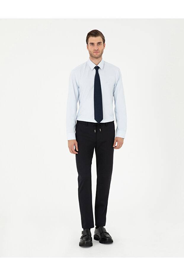 Navy Blue Slim Fit Jogger Canvas Trousers 50296207-Vr033