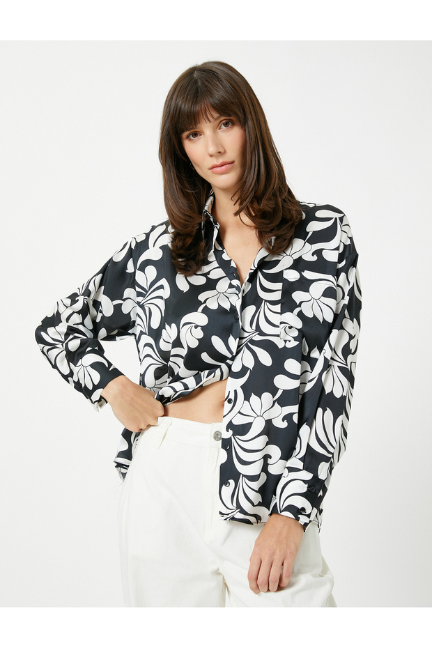 Floral Satin Shirt with Pocket Detail