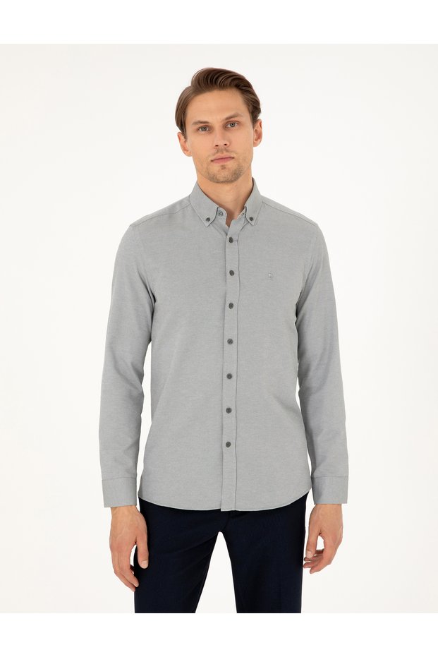Khaki Oxford Slim Fit Long Sleeve Shirt 50297998-Vr027