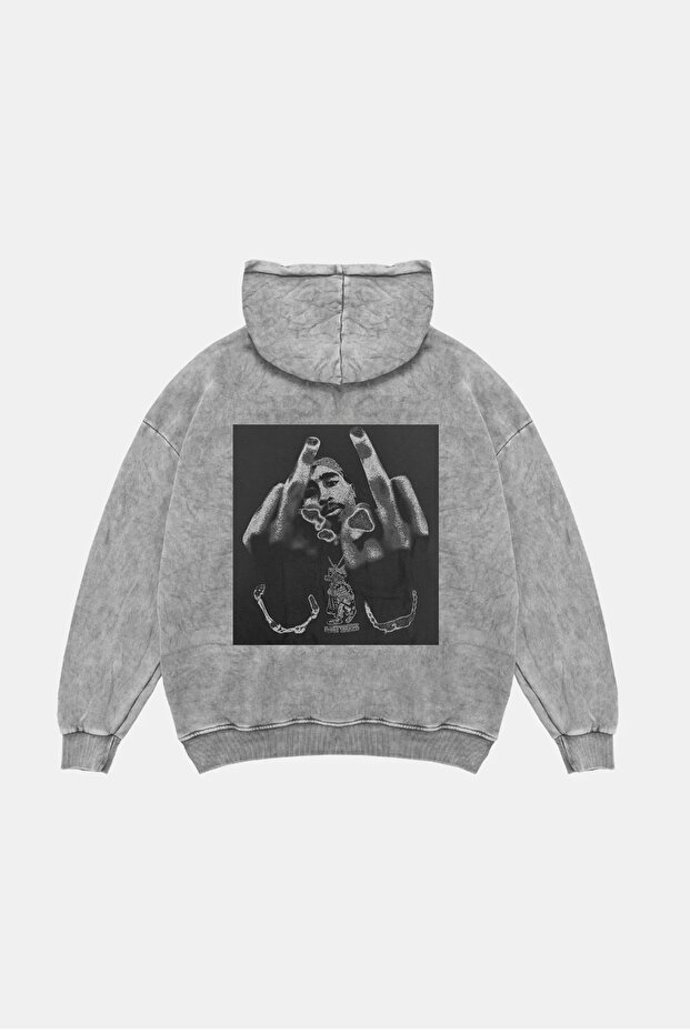 All Eyez on Me Printed Oversize Unisex Premium Washed White Hoodie