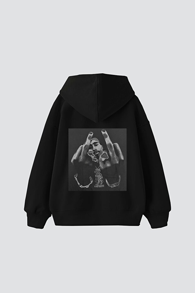 All Eyez on Me Printed Oversize Unisex Premium Black Hoodie