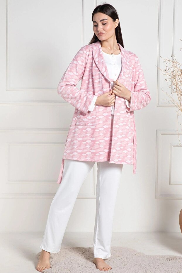 Women's Robe and Robe Set for Winter, Maternity 2-Piece Pajama Set, 75% Cotton, 20% Viscose, 5% Lycra