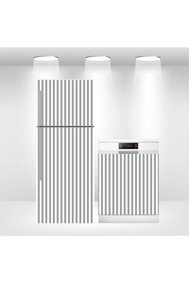 Refrigerator and Dishwasher Door Self-Adhesive Foil Covering Striped Gray