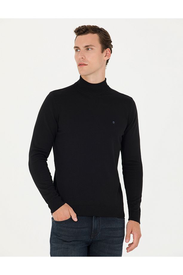 Siyah Slim Fit Yarım Balıkçı Yaka Basic Triko Kazak 50276502-VR046 - 1