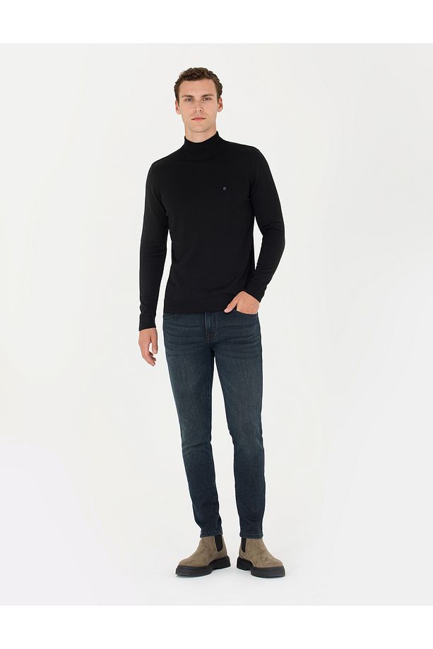 Siyah Slim Fit Yarım Balıkçı Yaka Basic Triko Kazak 50276502-VR046 - 4