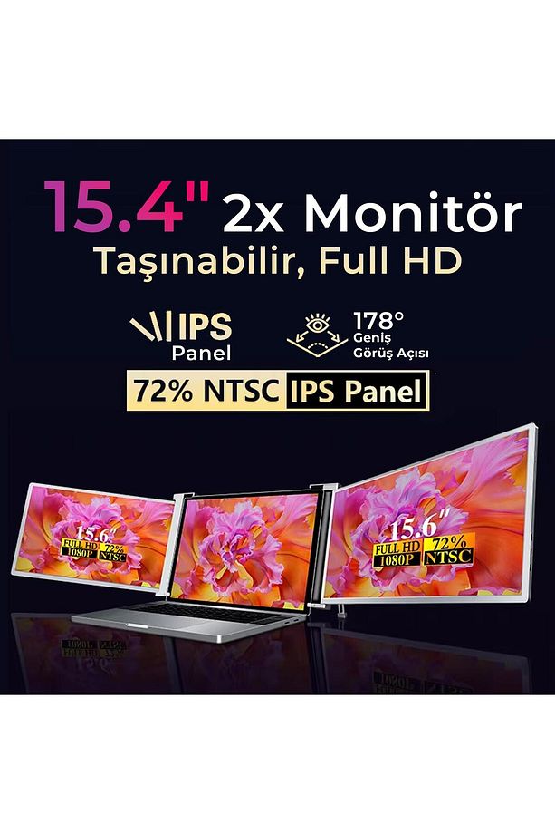 NPM20 15.4" FHD 1080p IPS Type-C Taşınabilir Dizüstü 2'li Monitör Çoklayıcı Notebook Monitör - 4