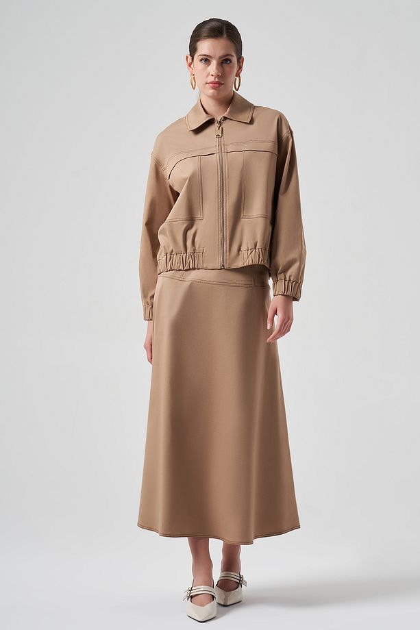 Fermuarlı Kısa Ceket 6027 Camel - 5