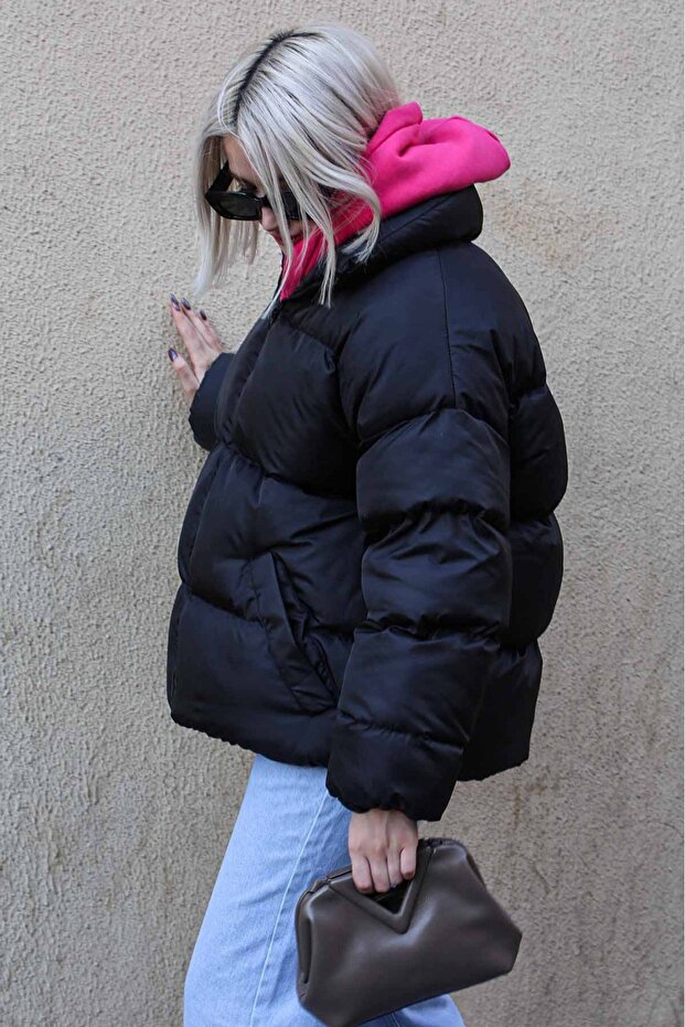 Siyah Basic Oversize Kadın Şişme Mont Mg1550 - 4