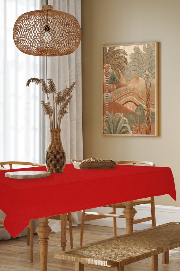 Tablecloth - Velvet Textured Series Red Care Free (Stain-Proof and Non-Wrinkle) Tablecloth