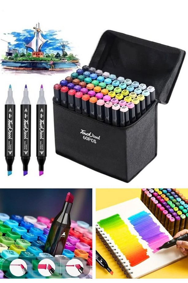 60 lı Çift Tatraflı Marker Kalem Seti Standlı Resim Mimari Ve Grafik Tasarım Kalemi Yüksek Kalite - 2
